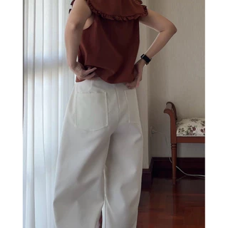 Hyde - Barrel 2.0 กางเกงผ้าลินินไม่ยับ ทรงบาเรลเอวสูง โกงส่วนสูง เก็บพุง ใส่แล้วขายาว (Linen Barrel Pants)