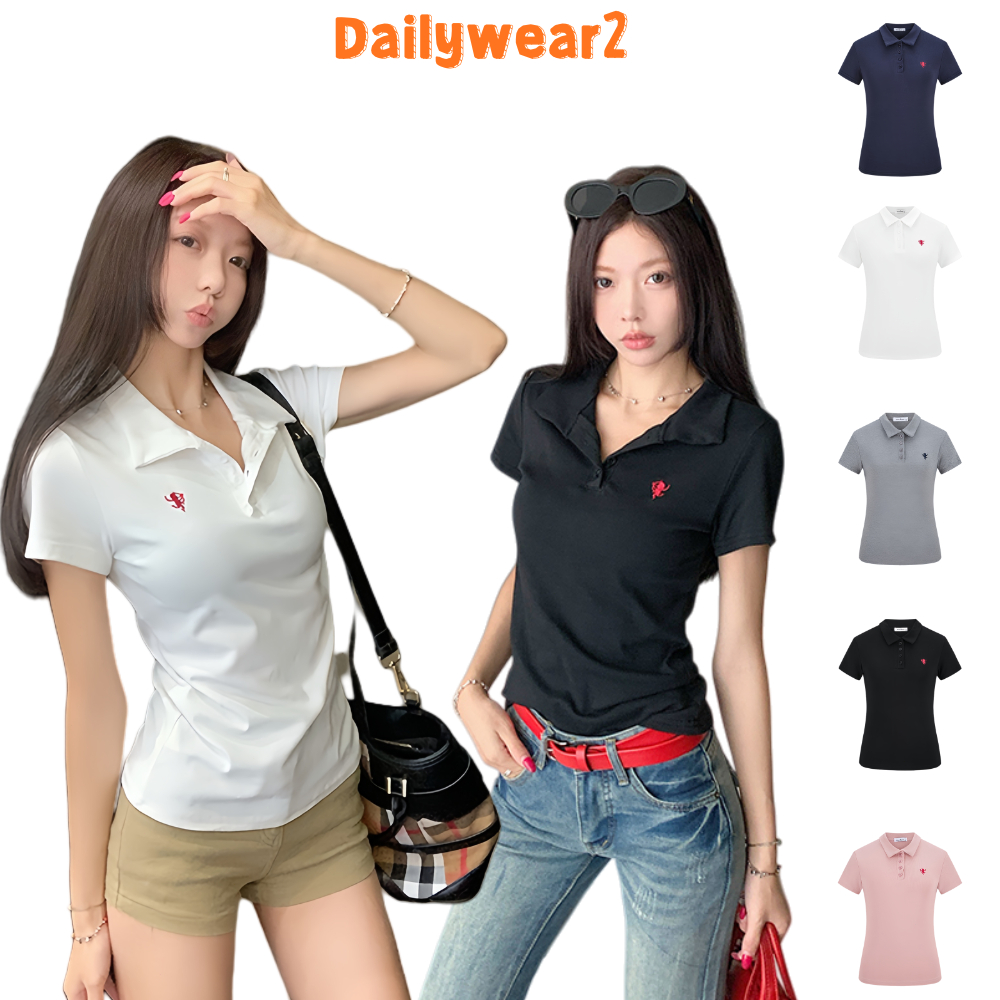 Dailywear พร้อมส่ง ✨เสื้อยืดคอโปโลแขนสั้นสีชมพู 2025 คอลเลคชันล่าสุด เสื้อทรงสวยลายปักสง่างามใช้งานได้หลากหลาย