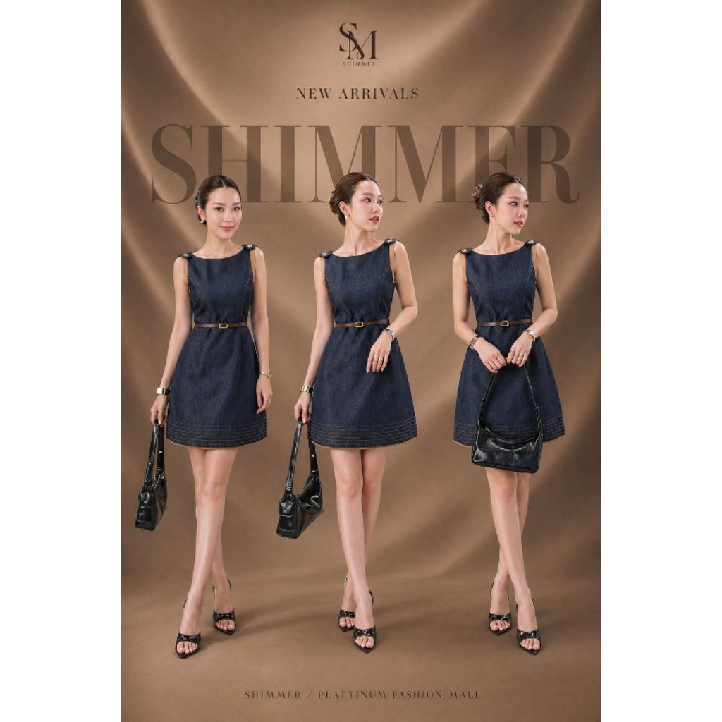 Shimmer■ Blue Denim Refined Mini Dress มินิเดรสสั้นน่ารักผ้ายีนส์