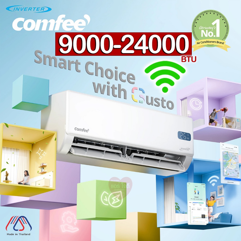 ★ผ่อน 0%‼️แอร์ COMFEE by Toshiba 9000-24000 btu (มี+WIFI) รุ่นGUSTO AI+อินเวอร์เตอร์ มีระบบล้างตัวเอ