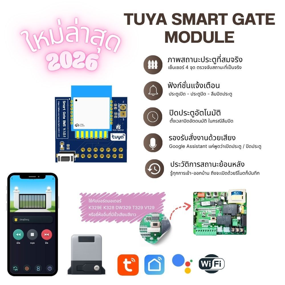 Tuya Smart Gate Module บอร์ด wifi มอเตอร์ประตูอัจฉริยะ ควบคุมผ่านมือถือ ใช้กับบอร์ด AC  K329E V129C 