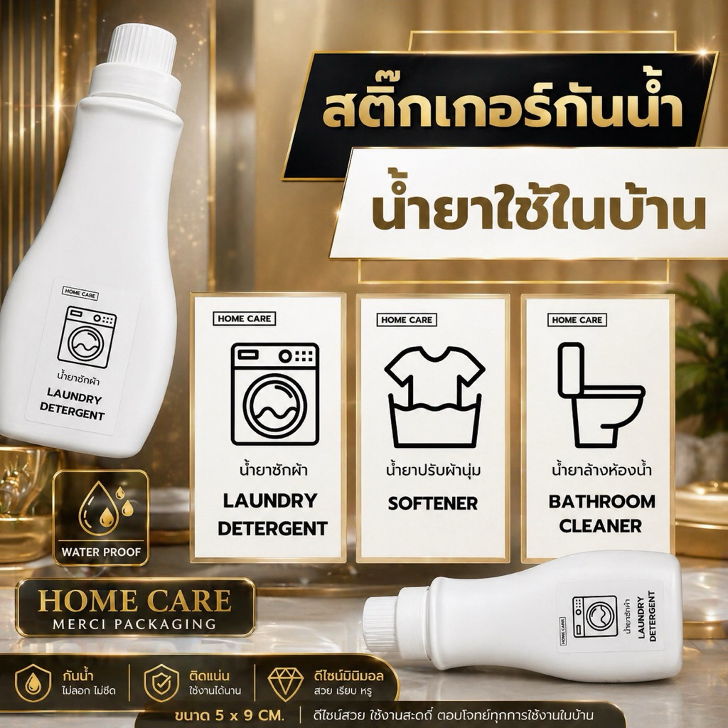 สติ๊กเกอร์กันน้ำ (Sticker Home Care) ติดขวดรีฟิล น้ำยาซักผ้า น้ำยาปรับผ้านุ่ม และอื่นๆ (ขนาด 5x9 CM.) มีภาษาไทย ET02
