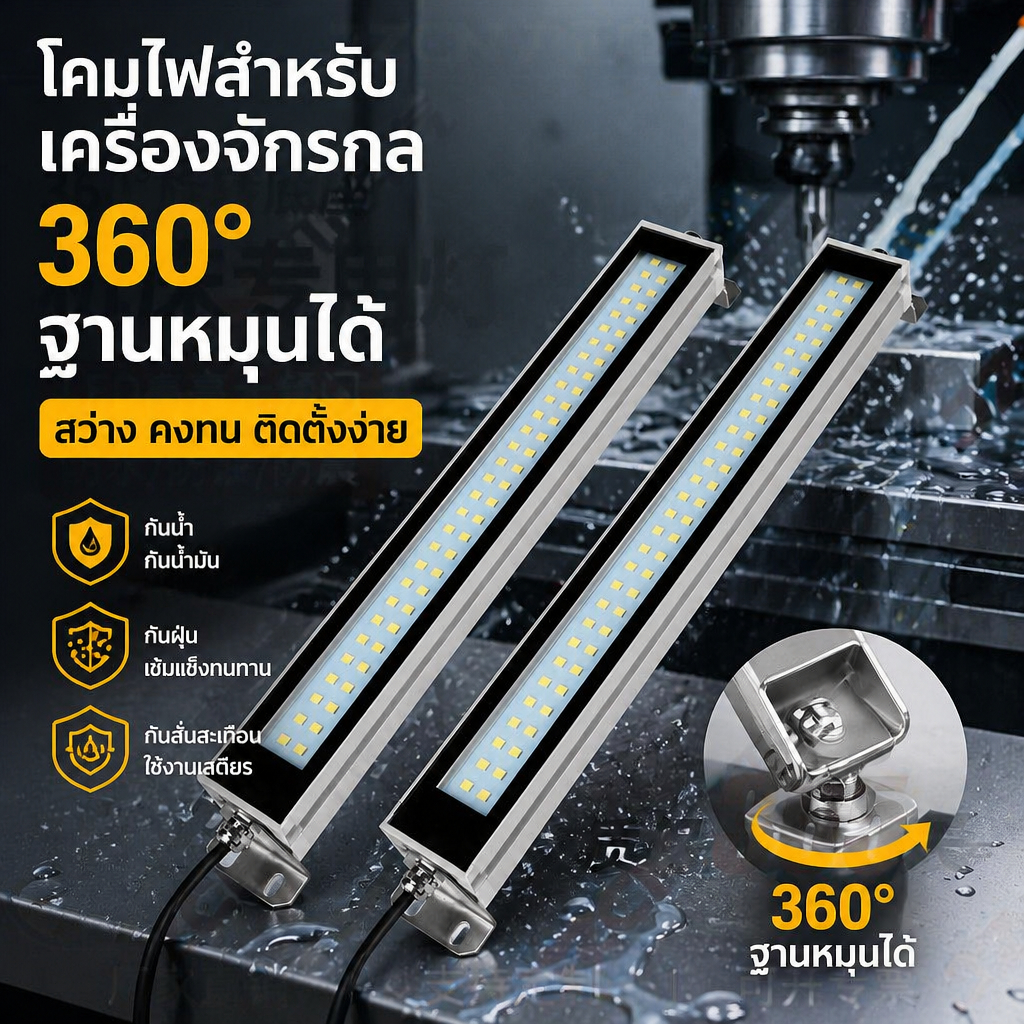 โคมไฟLEDสำหรับเครื่องจักรกล 360°หมุนได้ กันน้ำกันน้ำมัน กันฝุ่นกันสั่น สว่างสูง ทนทานยาวนาน