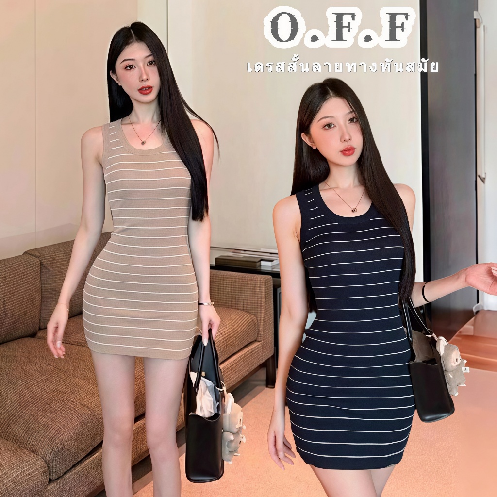 OFF SHOP 🥻New 2026 ชุดเดรสมินิ ไหมพรม ทรงเข้ารูป เดรสสั้นไม่มีแขน สวมใส่สบาย Beach Outfits' M0678