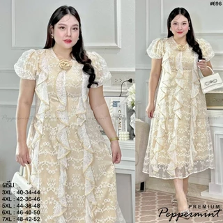 ชุดเดรสยาวสาวอวบ ผ้าชีฟอง รีดเพชรทั้งชุด มีไซส์ 40-48นิ้ว งานพรีเมียม #DANNY_BigSize_Shop (696)