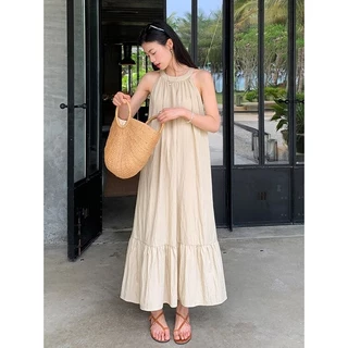 cherryshop พร้อมส่ง ชุดเดรสผู้หญิง เดรสยาวสายคล้องคอผู้หญิง S-3XL สไตล์วันหยุดที่หรูหราและทันสมัย หวานและเซ็กซี่