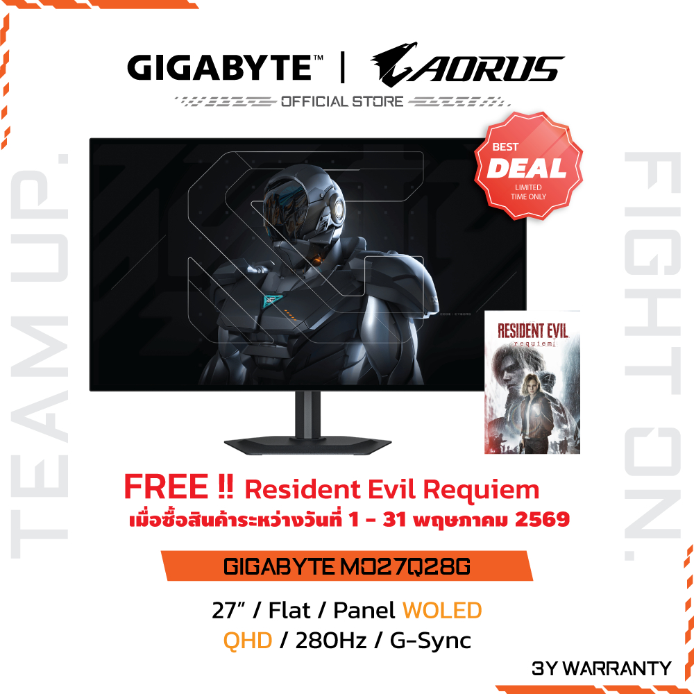 GIGABYTE MO27Q28G Gaming Monitor (จอมอนิเตอร์) | 27" QHD | WOLED | 0.03ms | 280Hz | G-Sync