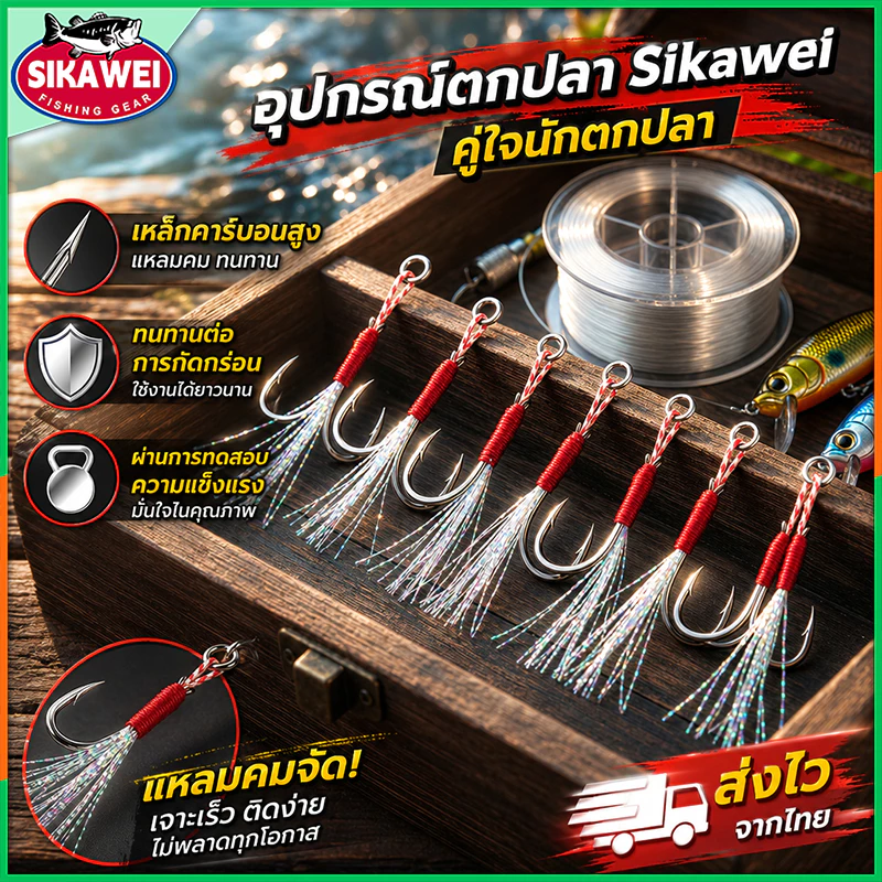 ตะขอตกปลา Jig Lure ตะขอเดียว ตะขอคู่ Jigging คู่รวดเร็ว ขนาด 10# 12# 14# 16# 18# 20#