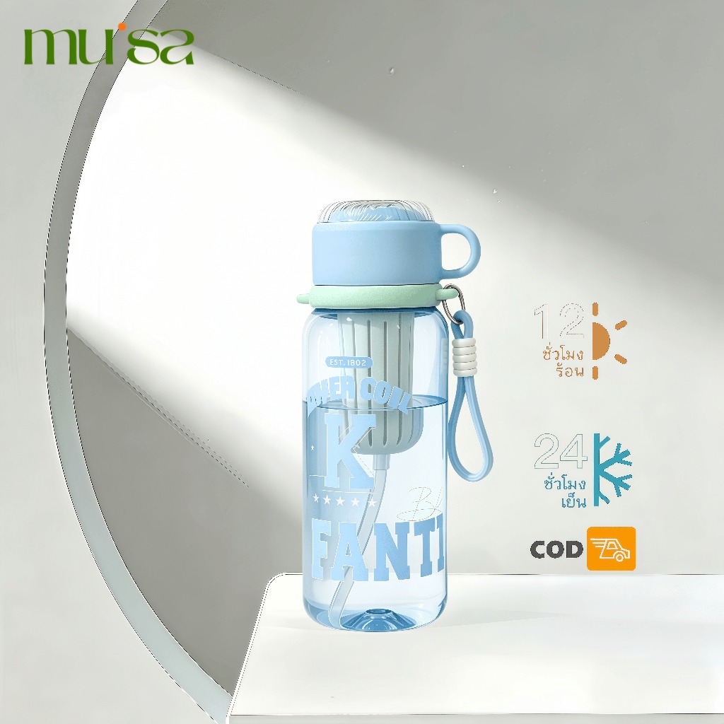 MUSA ขวดน้ำ 750ml สไตล์เกาหลี มีหลอด+สายพกพา พลาสติก BPA Free ฝาเป็นแก้วน้ำในตัว