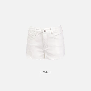 Paloy - PL6321 Sunday Shorts กางเกงยีนส์ขาสั้นผ้ายืด ปลายขาปักหยัก ด้านหลังกระเป๋าปัก Logo