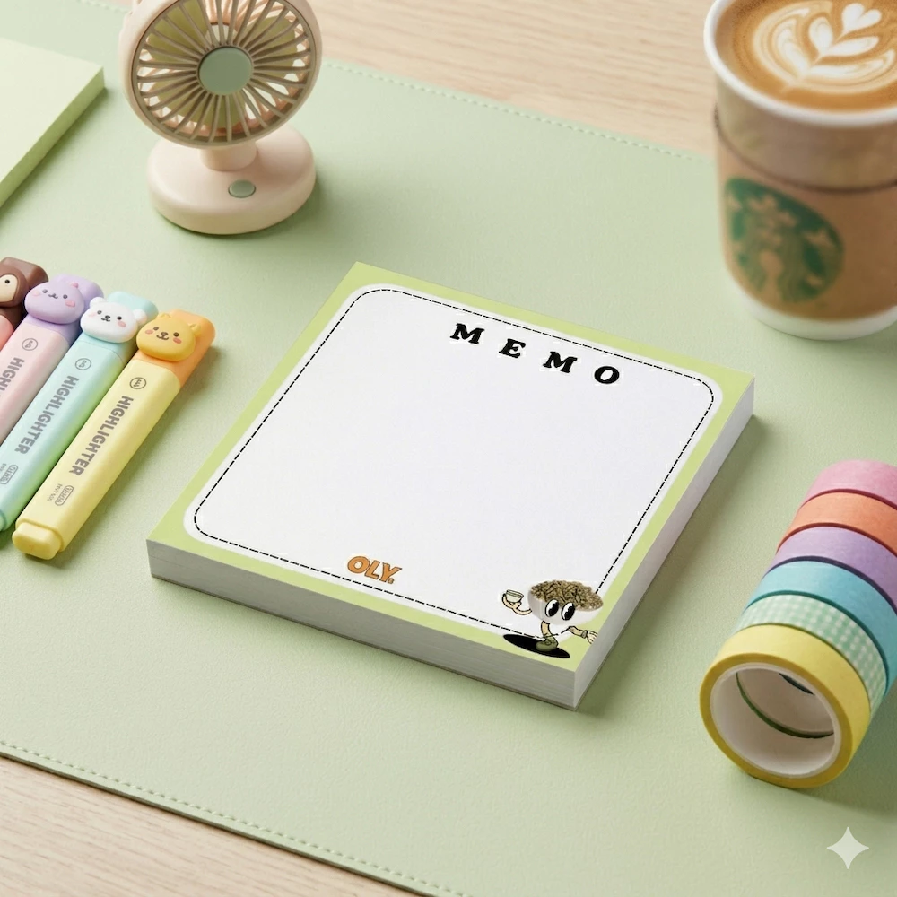 OLY. Cereal Character Memo Pad - Cute Minimalist Notepad for School & Office (Square)-Matcha