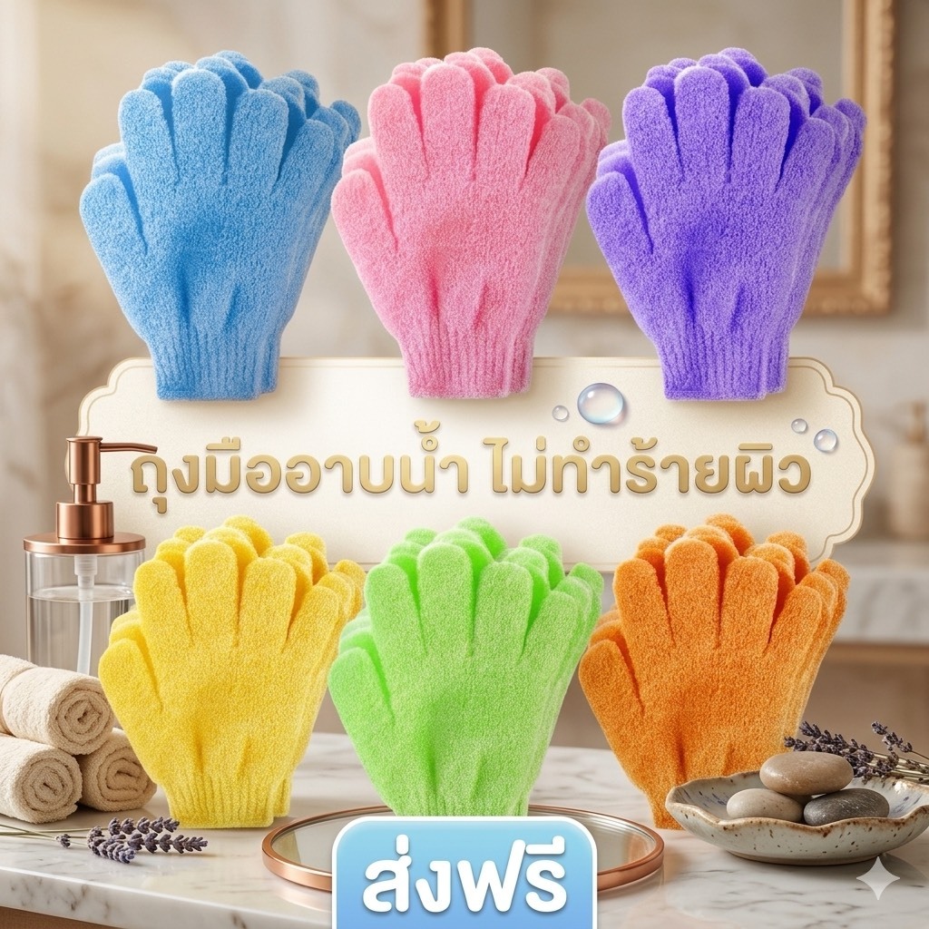 kingshopping  SH075(ร้านไทย) ถุงมืออาบน้ำ ขัดตัว 1ชิ้น  ขนาด: 19 * 13 ซม (สปาขัดตัว อุปกรณ์จัดเก็บในห้องน้ำ)