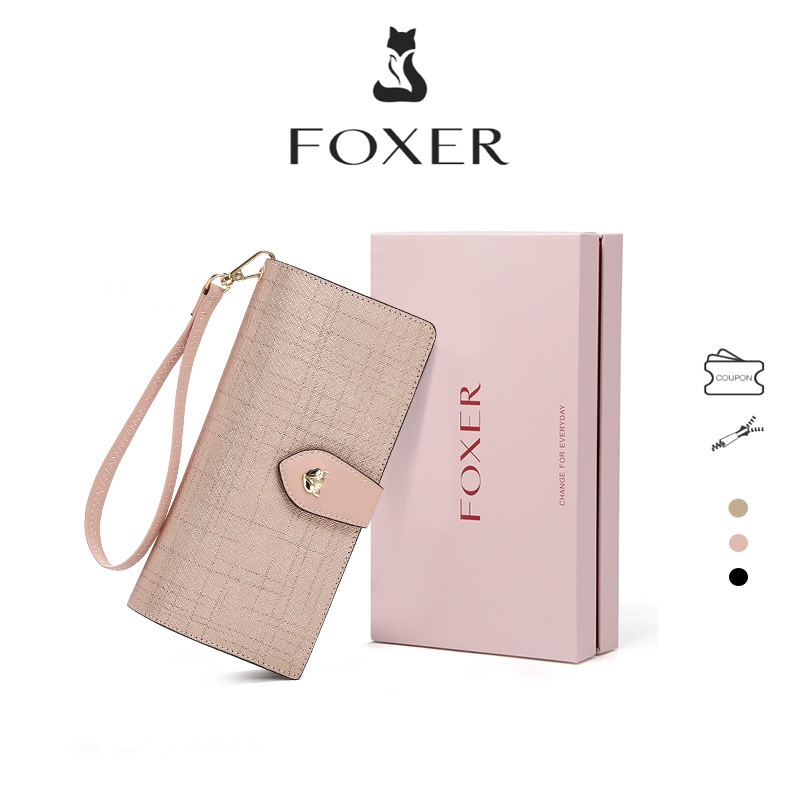FOXER กระเป๋าสตางค์ทรงยาวเรียบง่าย ความจุมาก ดีไซน์อเนกประสงค์ มีช่องใส่บัตรหลายช่อง รองรับโทรศัพท์มือถือ