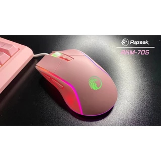 ลดราคา RKM-705 RGB Gaming Keyboard+Mouse Combo ชุดคีย์บอร์ดเมาส์สีชมพูเกมมิ่ง ไฟ RGB แป้นไทย-อังกฤษ