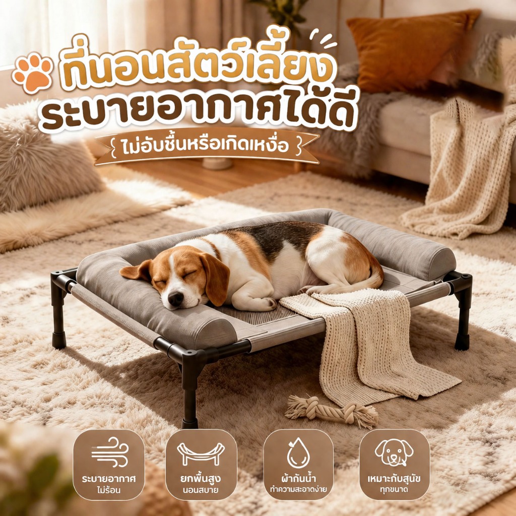 ที่นอนแมว ที่นอนสุนัข ที่นอนสุนัขยกสูง ผ้าตาข่าย ระบายอากาศ กันชื้น ผ้าอัพเกรด ทนขีดข่วน รับน้ำหนัก30kg เตียงสัตว์เลี้ยง