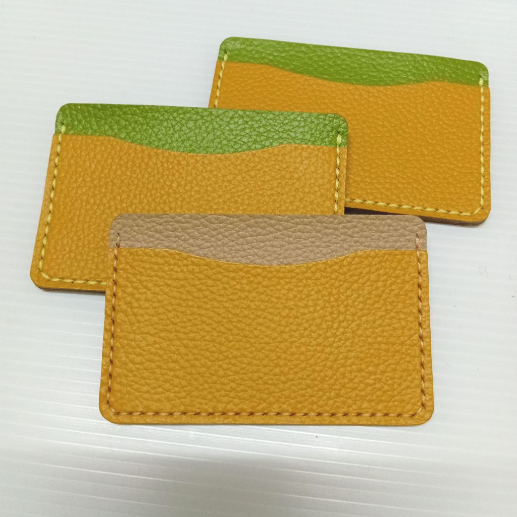 ซองใส่บัตรหนังแท้ 2 ช่อง(สองสีทูโทน)  mini card holder ใบเล็ก handmade เย็บมือ
