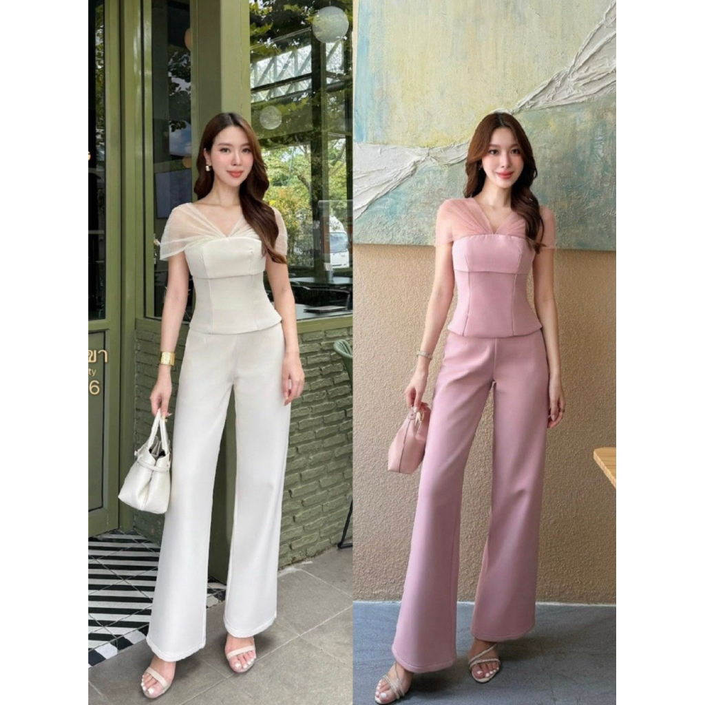 D5 งานป้าย Rattana Set ชุดเซ็ท 2 ชิ้น เสื้อ กางเกงขายาว สำหรับผู้หญิง สาวอวบ เสื้อผ้าแฟชั่นผู้หญิง ไซส์ Xs-2XL