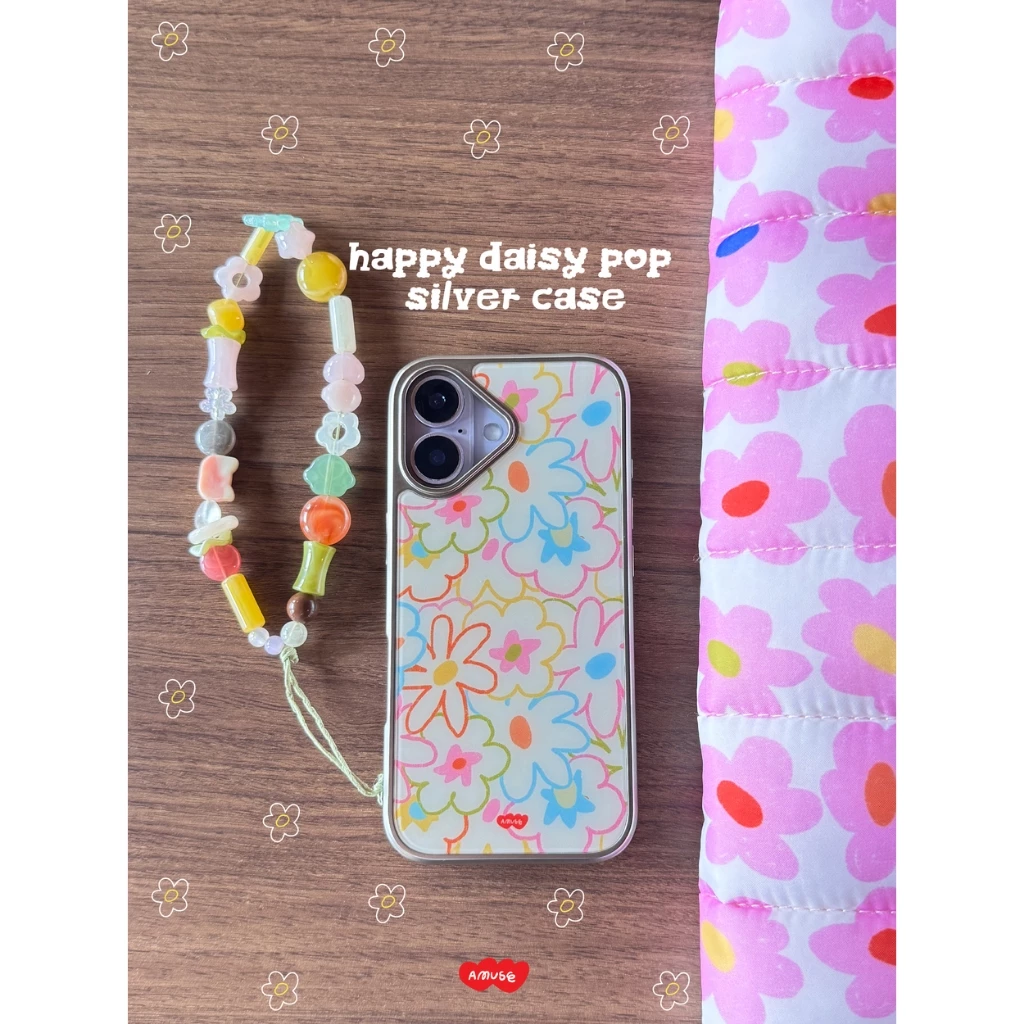 *เฉพาะเคสไม่มีสายให้*amuse.stuff-New phone case silver edge – Sunny daisy pop matte case✨💛