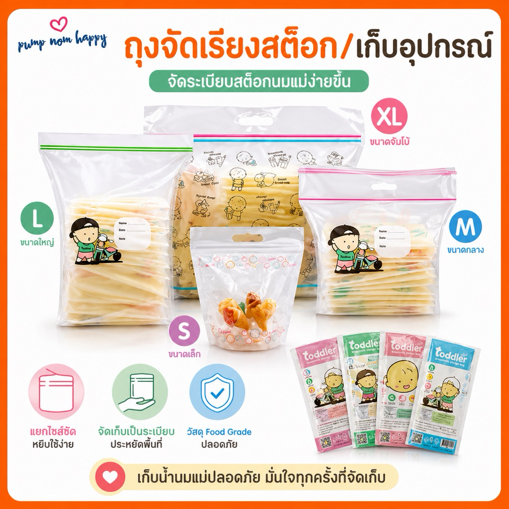 Toddler ถุงซิปเอนกประสงค์ จัดเรียงสต๊อก เก็บอุปกรณ์เครื่องปั๊มนม เก็บอาหาร / ถุงเก็บน้ำนม 7oz ลาย Unicorn