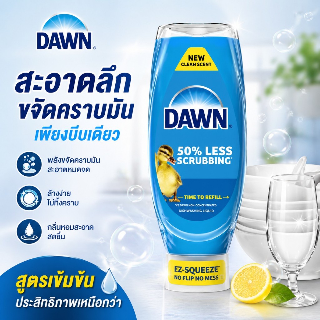 Dawn EZ-Squeeze Ultra Dish Soap Dishwashing Liquid น้ำล้างจาน น้ำยาขจัดคราบมัน