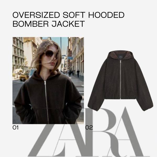 ZARA ฮู้ดต้องตัวนี้แหละ! ใส่สบายจนเพื่อนยังอิจฉา เพิ่งมาใหม่ล่าสุด Texture Hoodie Bomber