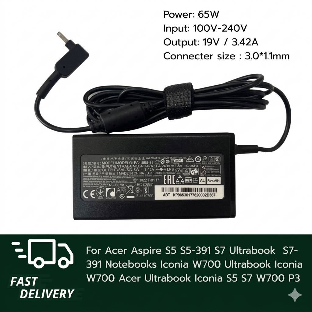 (ประกัน 18 เดือน) สายชาร์จ โน๊ตบุ๊ค 19V/3.42A 65W หัว 3.0*1.1mm for Swift 3 SF315-41G Aspire S5-391 