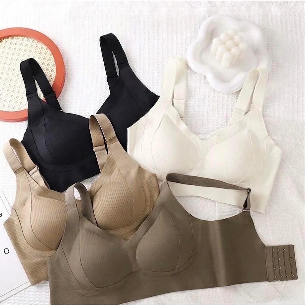 AE002สปอร์ตบราไซส์ใหญ่ ถ้วยเต็มสายปรับระดับได้ ผ้าฝ้ายนุ่มลายทางแนวตั้ง สำหรับทุกขนาดหน้าอก ป้องกันหย่อนคล้อย ไร้รอยตะเข