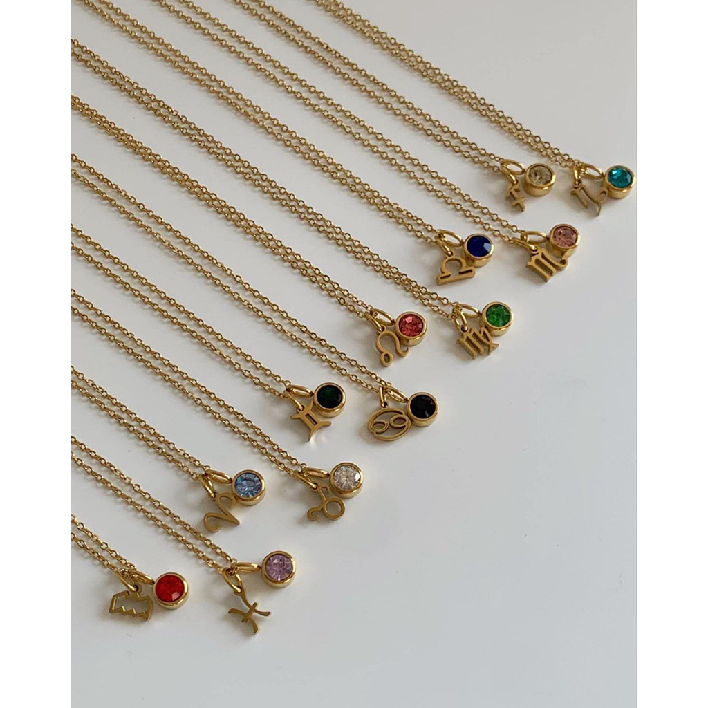 สร้อยสเตนเลส nickle free, water proof กันน้ำ HER OBJECTIVE_HER ZODIAC WITH BIRTH STONE PENDANT NECKLACE