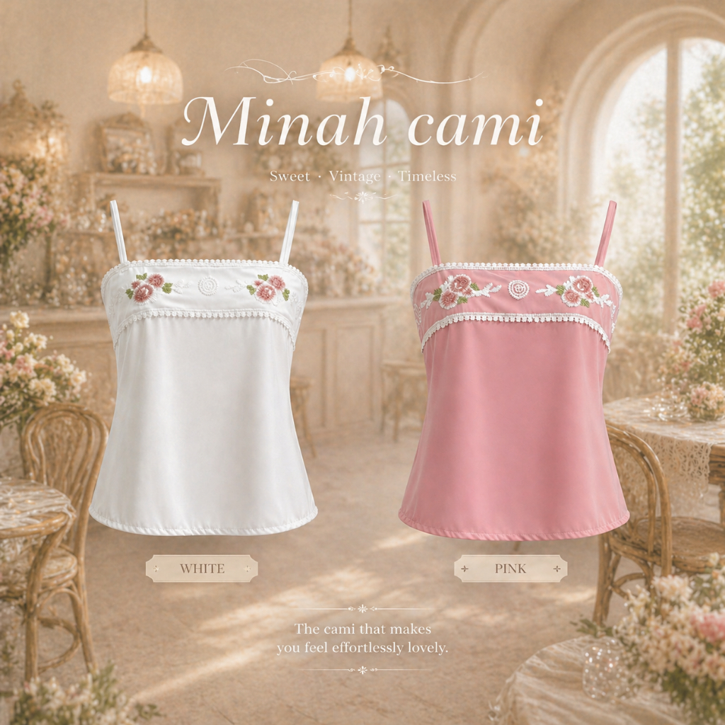 Minah cami : เสื้อกล้ามขอบลูกไม้ แต่งคาดลูกไม้หน้าอก เนื้อผ้าเบาใส่สบาย ฟรีไซส์ KN.Clothes