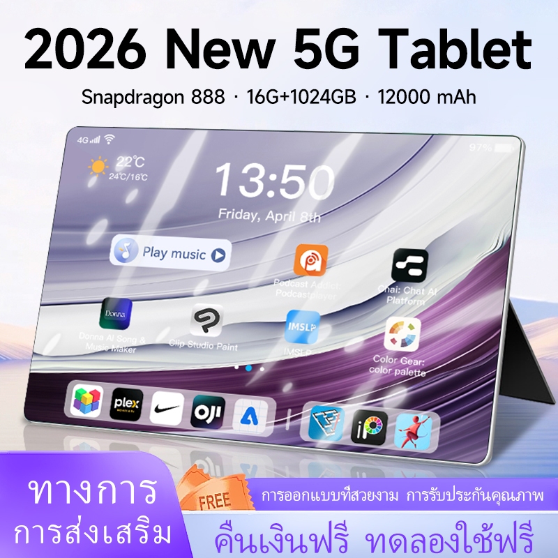 [รับประกัน 5 ป]Galexy แท็บเล็ต รองรับซิม 2026 Tablet Android 14 16GB+1024GB 12.8นิ้ว for work games