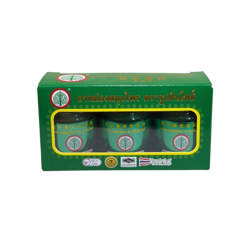 Rup Tonpho Brand(ยาหม่องสีเขียว ตรารูปต้นโพธิ์15g*3ขวด) บรรเทาอาการปวดเมื่อย บรรเทาแมลงกัดต่อย(สูตรเย็น)