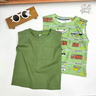 FUFU เสื้อยืดเด็ก เสื้อกล้ามเด็ก ขนาดเด็ก 6m-7y เสื้อแขนกุด มีกระเป๋า ผ้านุ่ม ลายน่ารัก (TST-2)