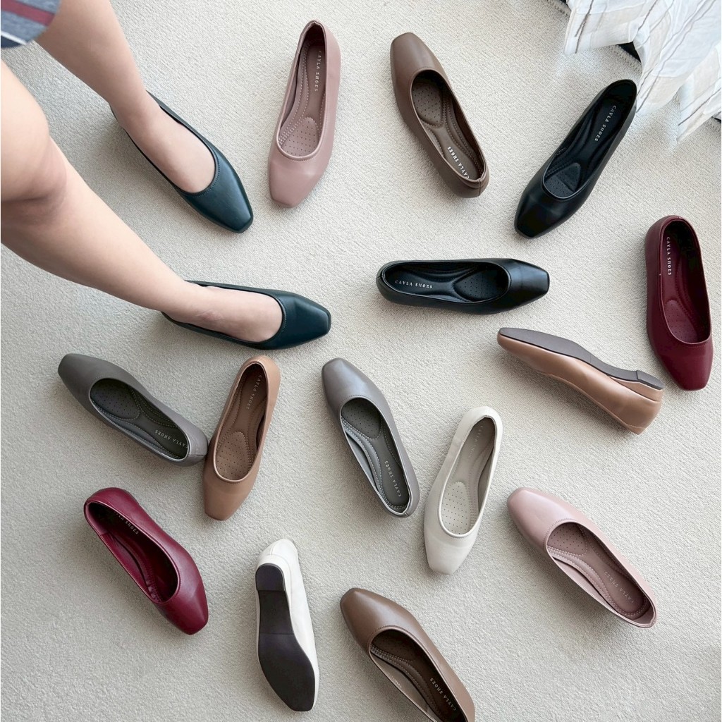 รองเท้าคัทชู หนังนิ่มปลายตัด Block Heels ส้นสูง0.5นิ้ว Kaimooksissy cs680297