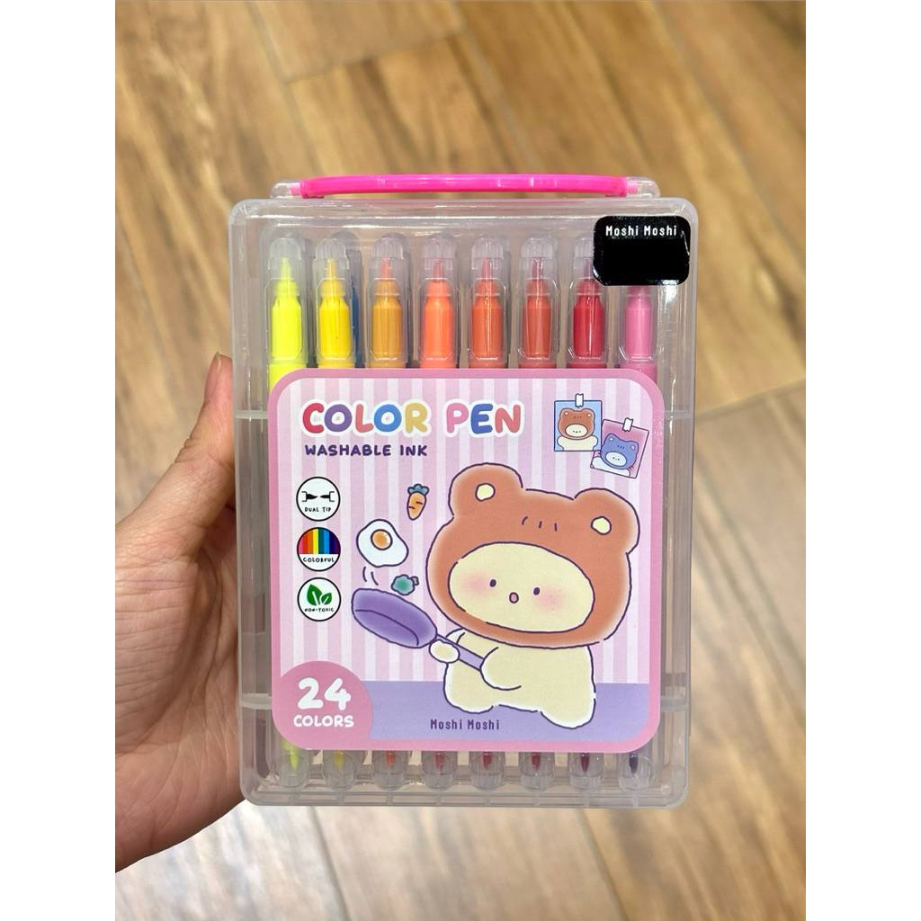 พร้อมส่ง❣️ moshi moshi ปากกาเมจิก โมชิ โมชิ  2 หัว และ 1 หัว💙 แบบ 12 สี ,18 สี และ 24 สี 💙  washable watercolor pen set