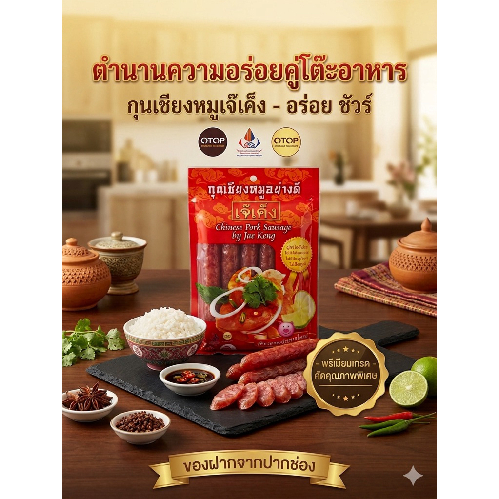 กุนเชียงหมูพรีเมียม เจ๊เค็ง ปากช่อง 490 กรัม *พร้อมส่ง ไม่ค้างสต็อก
