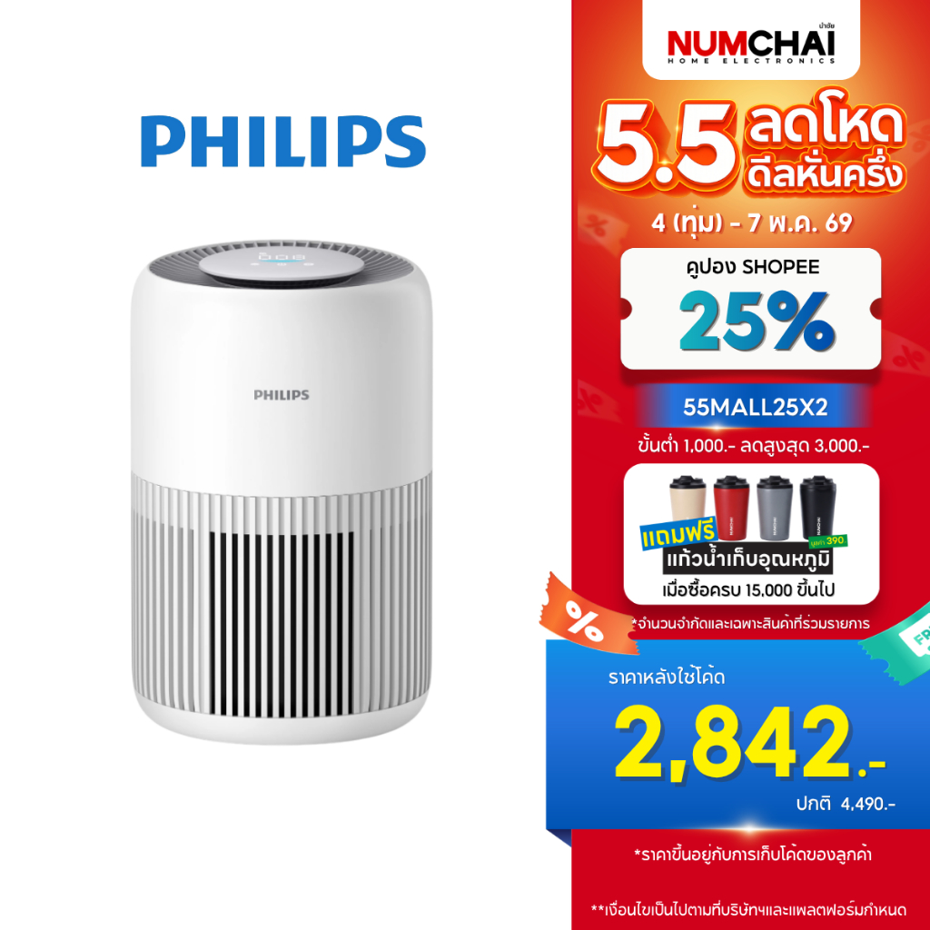 Philips AC0920/10 เครื่องฟอก อากาศ Air Purifier สำหรับห้องไม่เกิน 65 ตรม. CADR 250 ลบ.ม./ชม. รับประกัน 2 ปี
