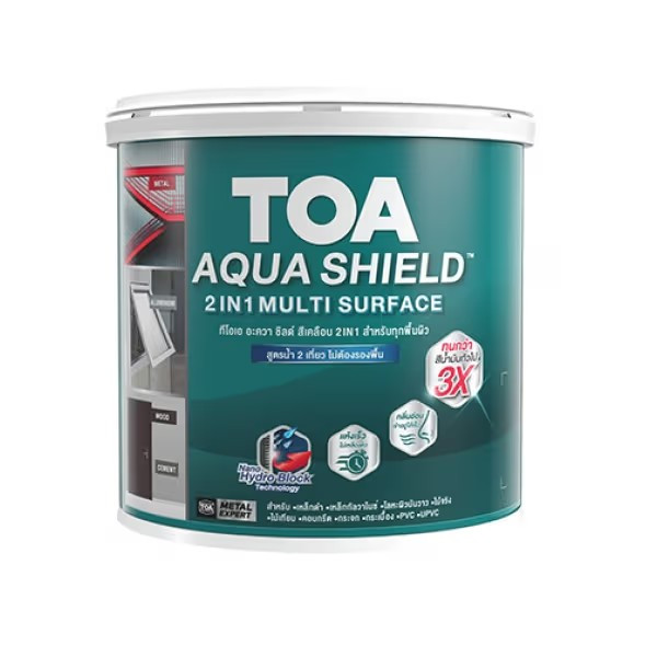 TOA อะควาชิลด์ สีเคลือบรวมรองพื้น ชนิดกึ่งเงา และ ชนิดด้าน สูตรน้ำ ขนาด 3.5 ลิตร สำหรับหลากหลายพื้นผิว