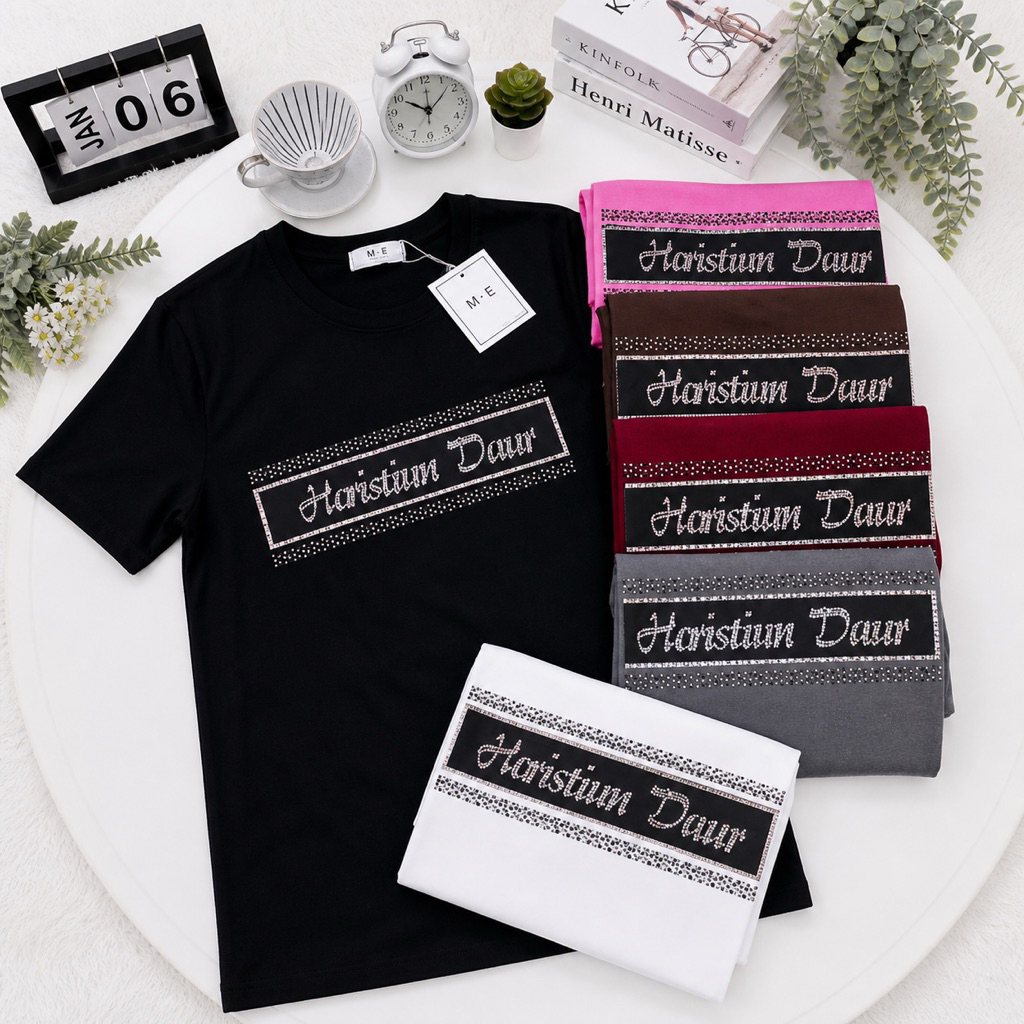 เสื้อยืดคอกลมแขนสั้น รีดเพชรลาย Haistiun Daur ป้าย ME