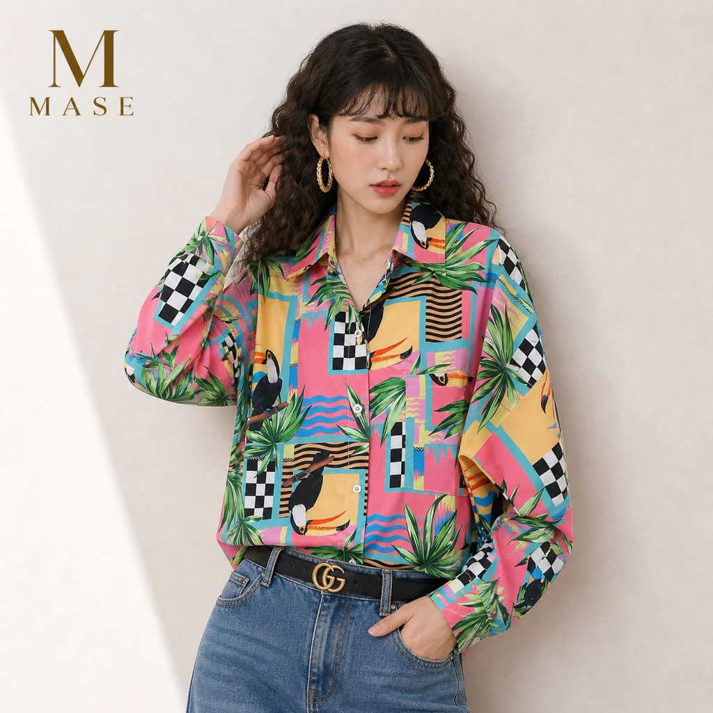 เสื้อเชิ้ตพิมพ์ลายดอกไม้ แขนสั้น ผู้หญิง อก 46 thumbnail 10