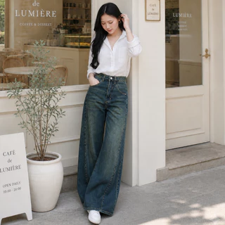กางเกงยีนส์ขากระบอกใหญ่แต่งตะเข็บ รุ่น Vogue Jeans