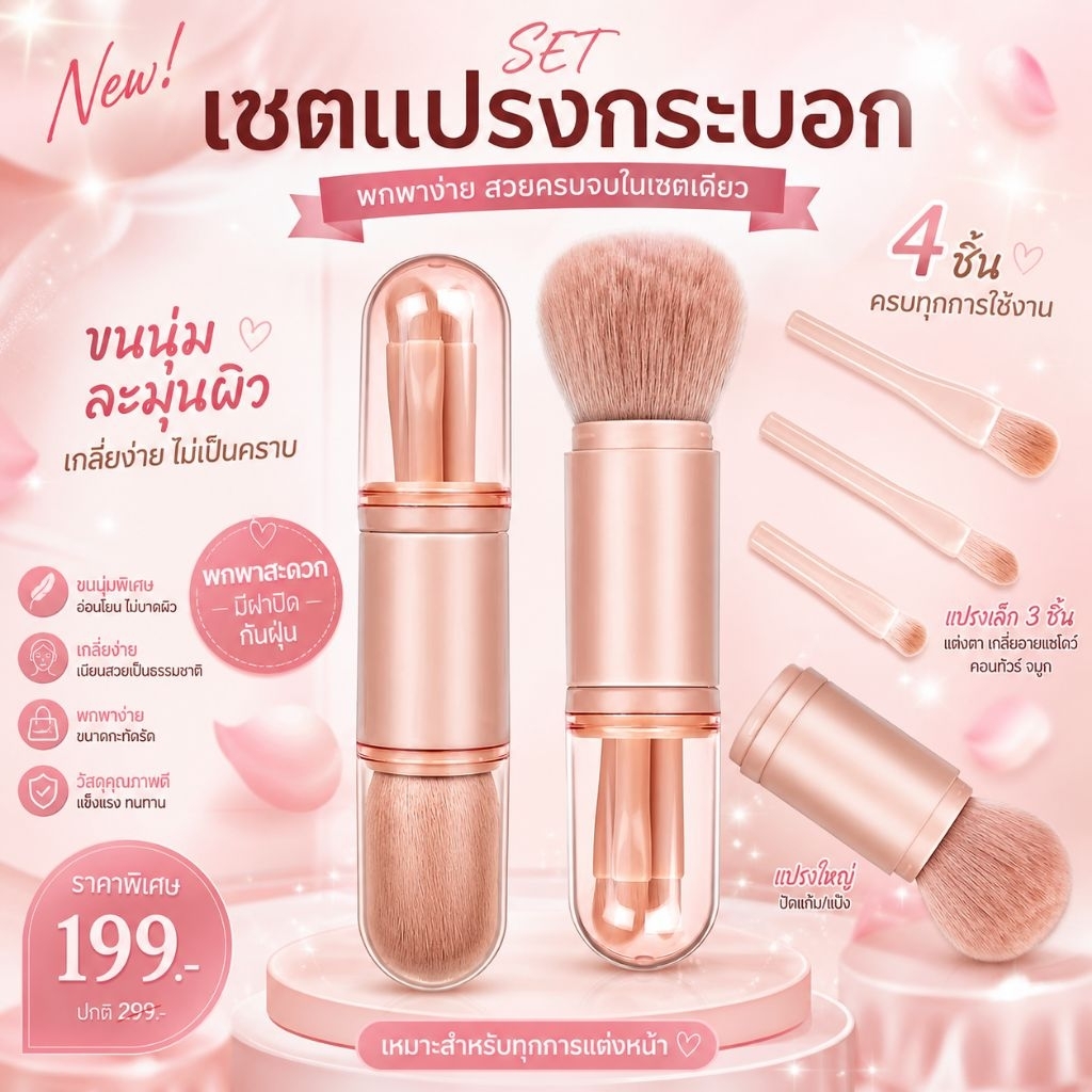 เซตแปรงกระบอกแบบพกพา 4in1(ขออนุญาติคละสีนะคะ)