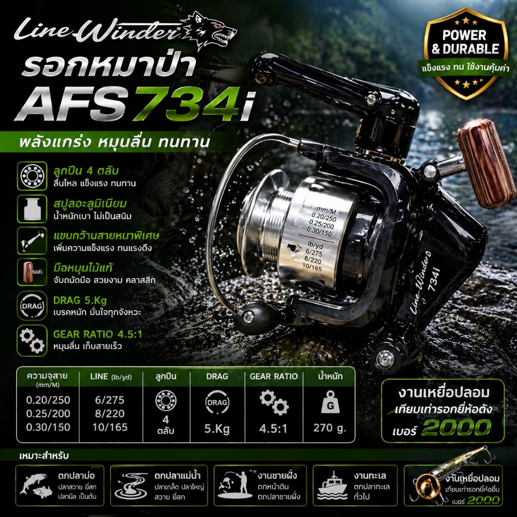 [ ของแท้ ] รอกตกปลา รอกสปิน รอกหมาป่า Line Winder AFS 734i