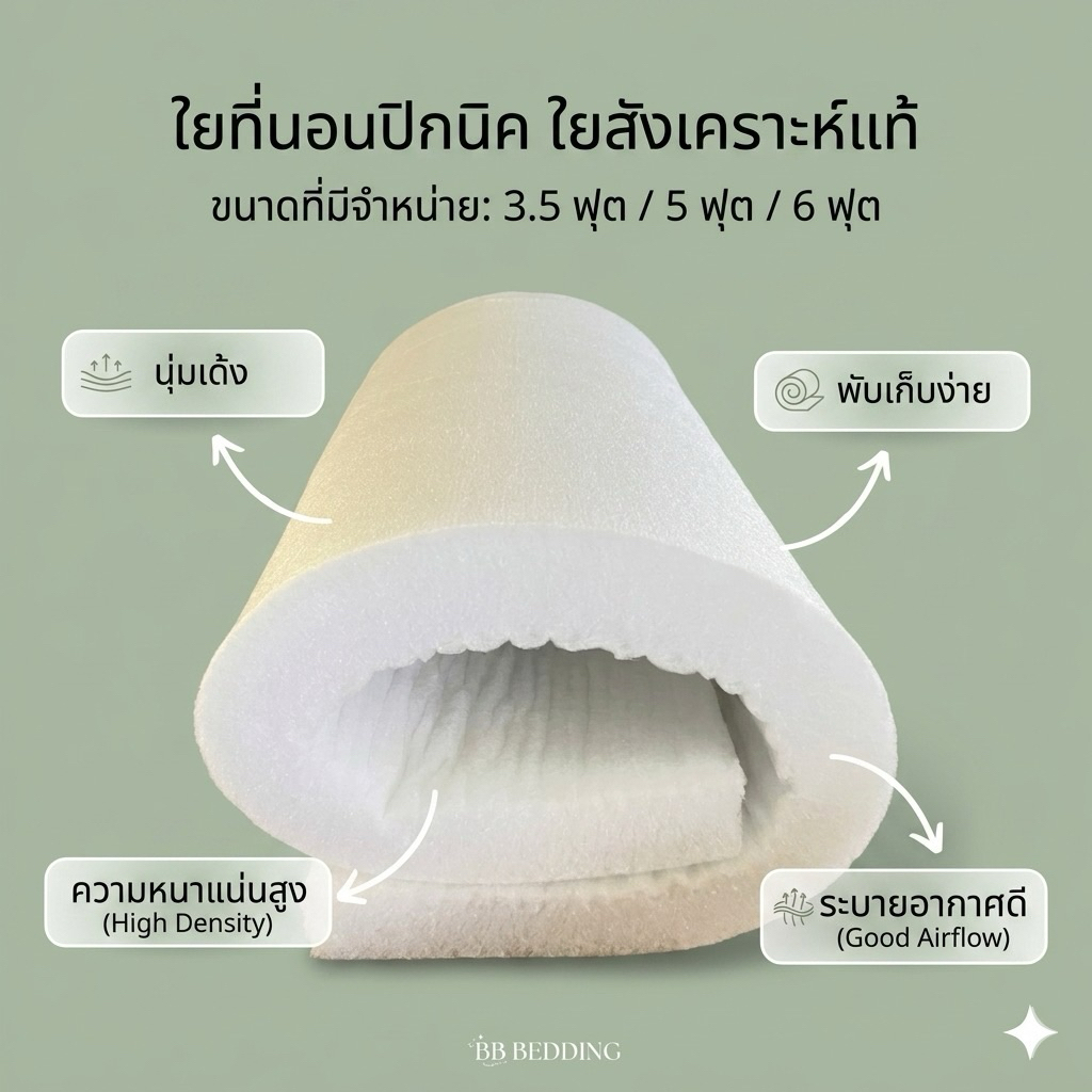ใยที่นอนปิกนิค ขนาด 3.5ฟุต/5ฟุต/6ฟุต