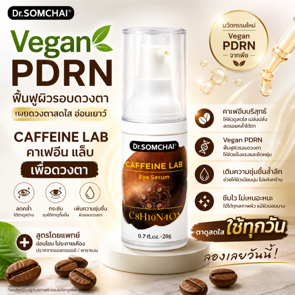 Caffeine Lab Eye Serum Dr.Somchai ดร.สมชาย คาเฟอีน แล็บ อาย เซรั่ม เซรั่มฟื้นฟูลดความคล้ำและบวมใต้ตา 20 ก.