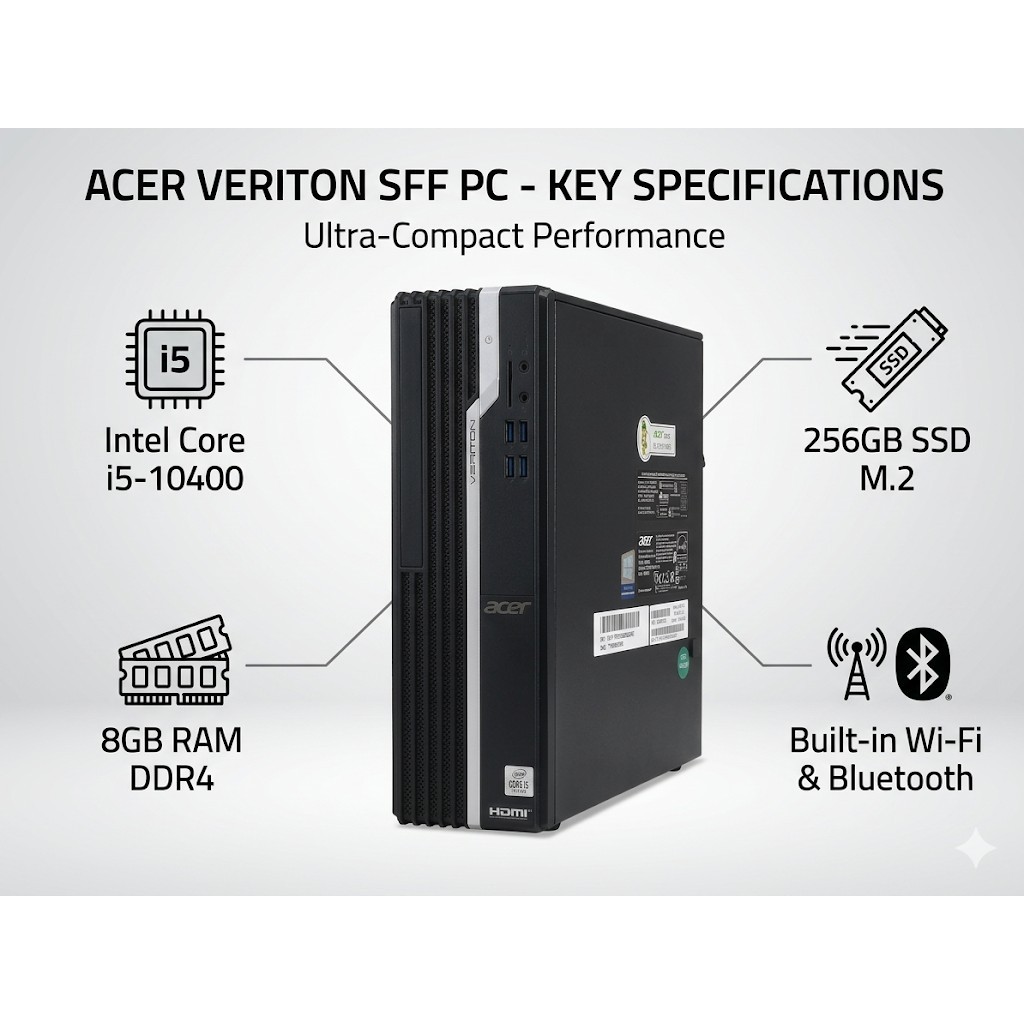 คอมมือสอง Acer รุ่น X2670G สเปกแรง CPU i5-10400 (Gen 10 )  RAM 8GB  Harddisk  SSD M.2 256GB  ลงโปรแก