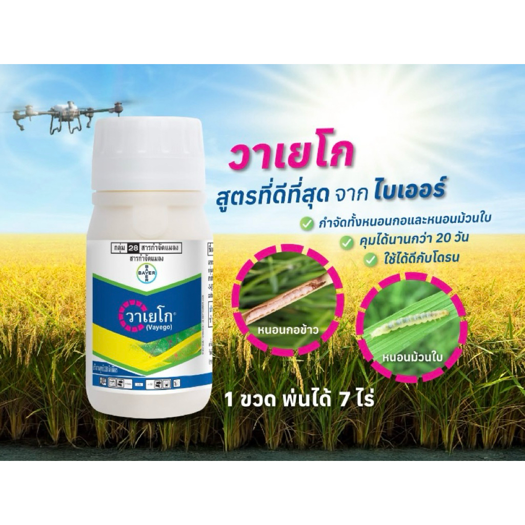 วาเยโก 250cc เตตระนิลิโพรล20% กำจัดหนอนกอ หนอนม้วนใบ หนอนเจาะ หนอนกระทู้ หนอนเจาะต้น สานใหม่ของไบเออร์