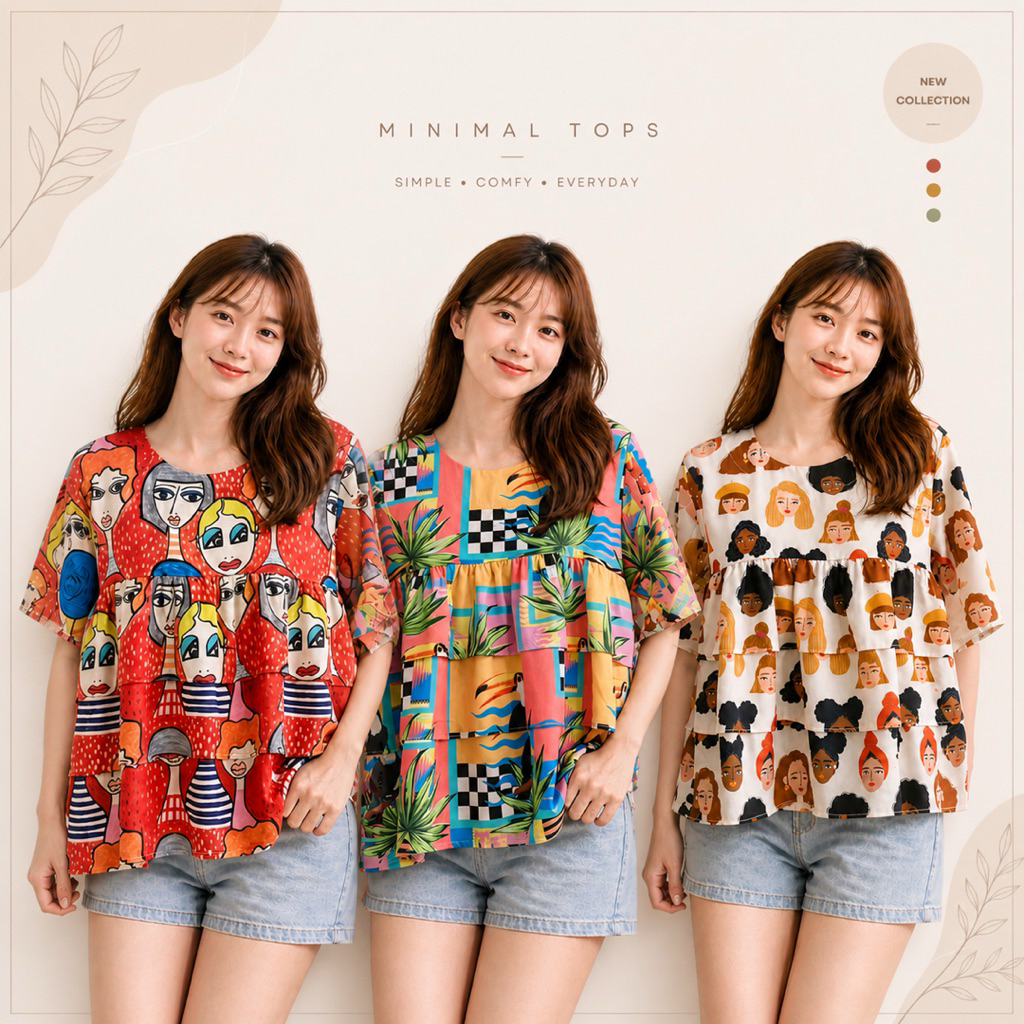 เสื้อแฟชั่นผู้หญิง 💖🍁ลายทรอปิคอล คอกลม แขนสั้น ทรงหลวม ใส่เที่ยว อก38“-42”ยาว 24“