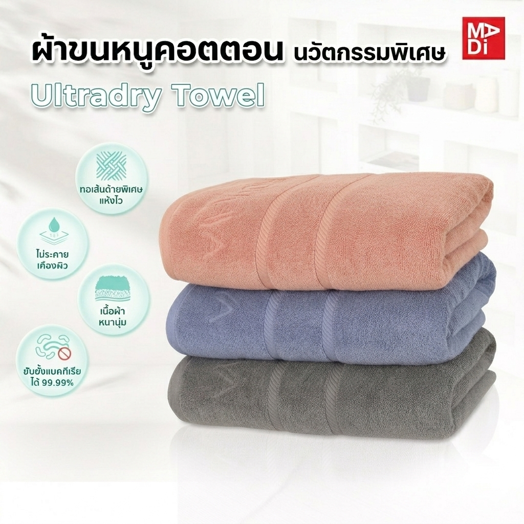 AROKAYA Ultradry Towel ผ้าขนหนูคอตตอน 100% สัมผัสนุ่มฟู ไม่ระคายเคืองผิว ขนาด (S) (L) (XL)