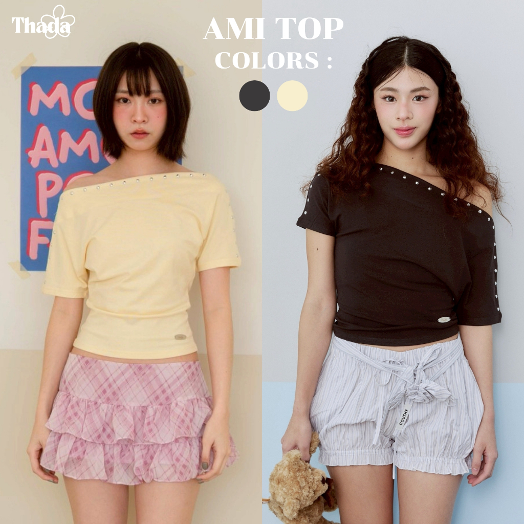 THADA.CO l "AMI TOP" เสื้อปาดไหล่ดีเทลหมุด