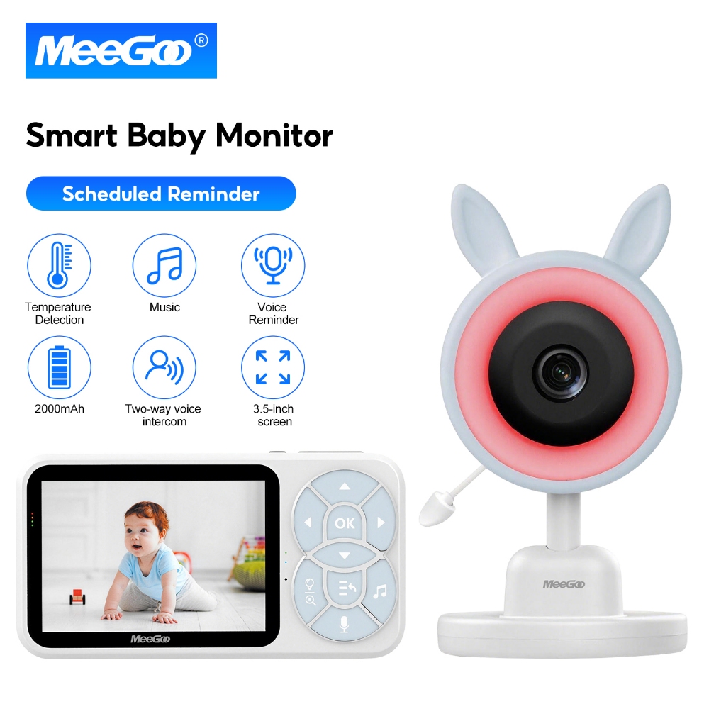 MeeGoo กล้องเบบี้มอนิเตอร์ Video Baby Monitor 3.5นี้ว กล้องวงจรปิด การเล่นเพลง NightVision แจ้งเตือน